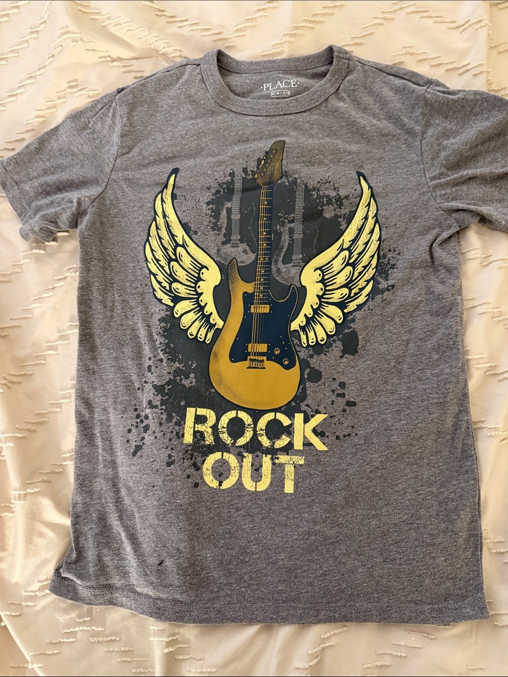 The Children's Place Grey Graphic 'Rock Out' Guitar Tee with Yellow Wings